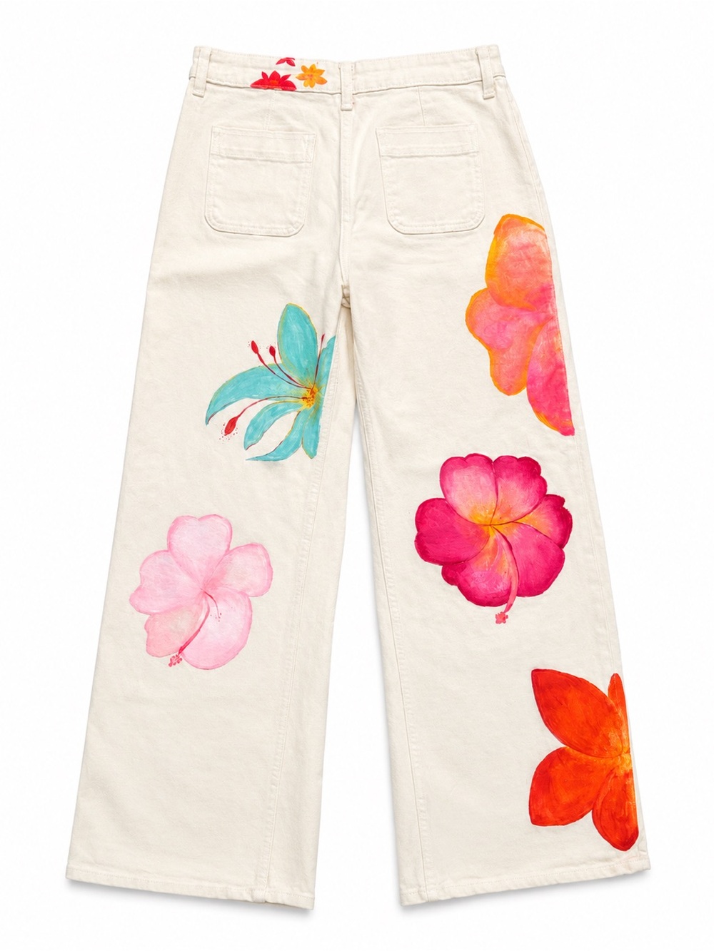 Free Assembly Hand-Painted Floral Wide Leg Jeans Size 6 - Picture 3 of 9